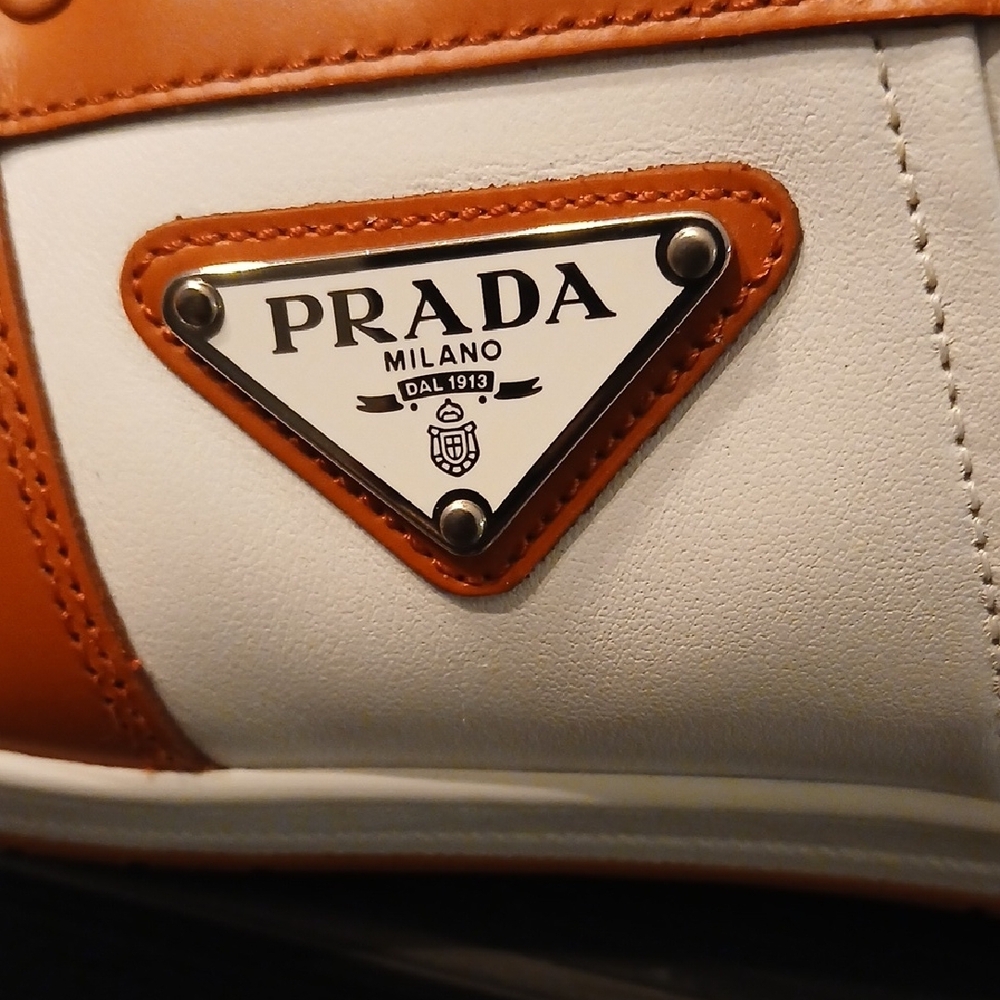 Prada Men's Downtown Low Top White and Orange Sneakers - Picture 5 of 14